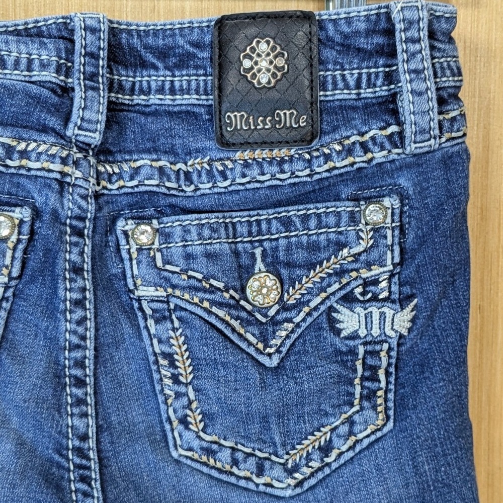 Miss Me Jeans Chloe Boot Womens 27 Blue Denim Rhinestone Bling Y2K Streetwear